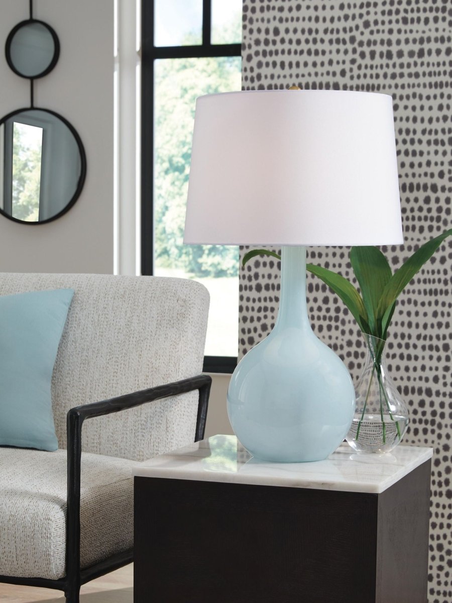 Rylanton - Glass Table Lamp - Aqua Table Lamps by Signature Design by Ashley® - Walls Furniture & Mattress