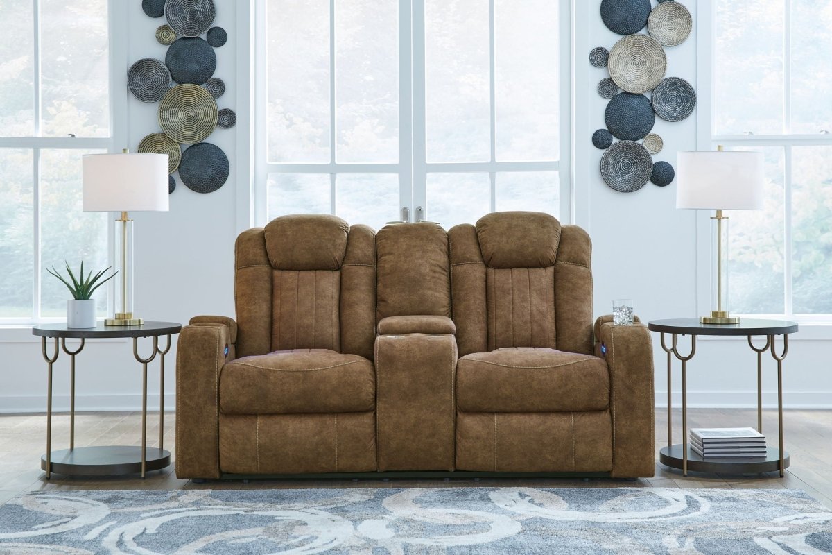 Wolfridge - Power Reclining Loveseat With Console /Adj Hdrst - Brindle Reclining Loveseats by Signature Design by Ashley® - Walls Furniture & Mattress