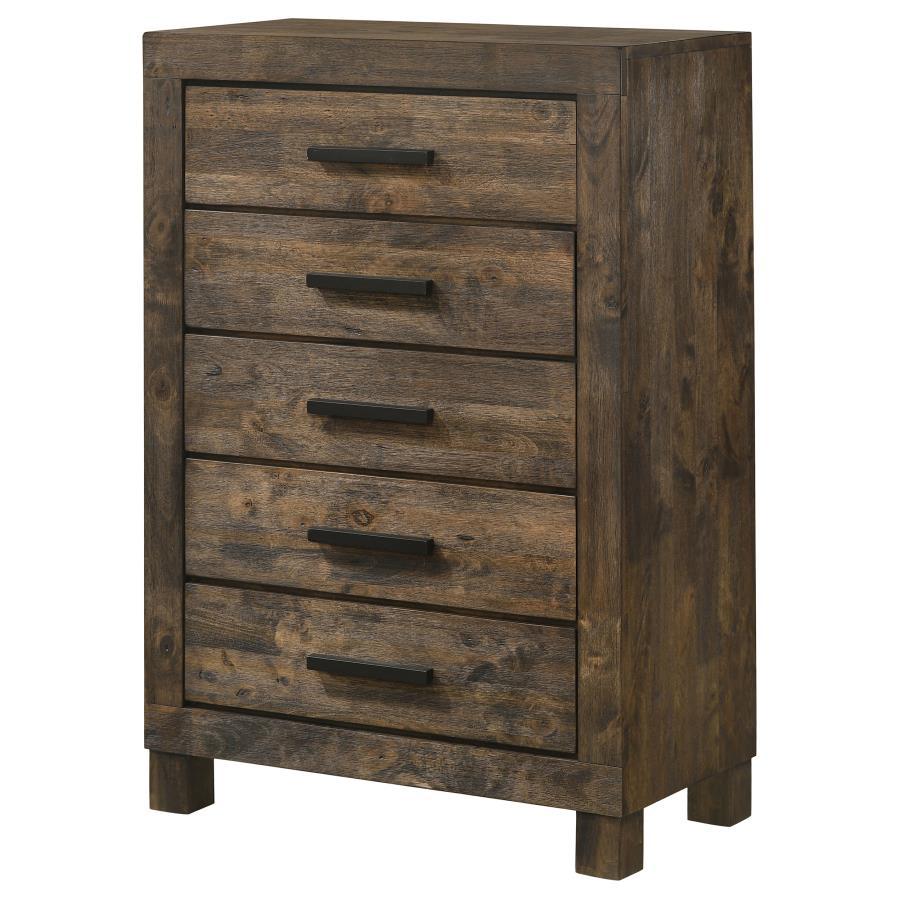 Woodmont - 5 - Drawer Bedroom Chest - Rustic Golden Brown Accent Chests by CoasterEveryday - Walls Furniture & Mattress