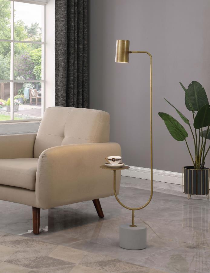 Jodie - Adjustable Floor Lamp Side Table - Antique Brass Floor Lamps by CoasterEssence - Walls Furniture & Mattress
