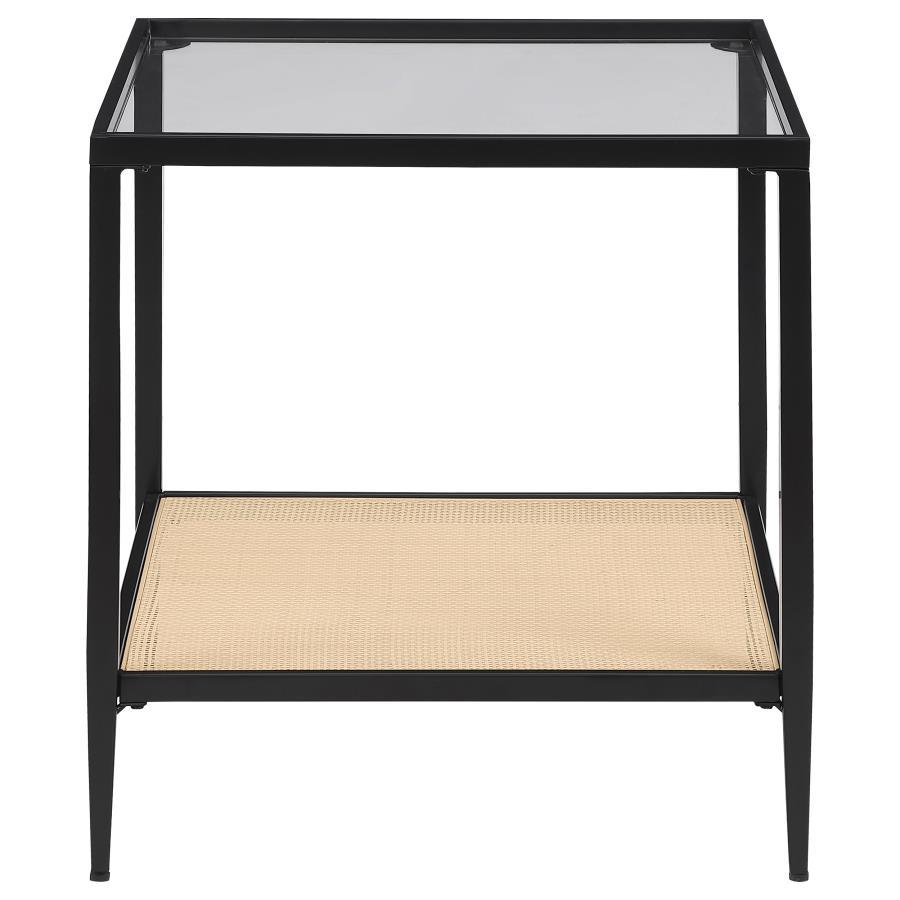 Amherst - Glass Top Metal with Cane Shelf Table End Tables by Coaster Fine Furniture - Walls Furniture & Mattress