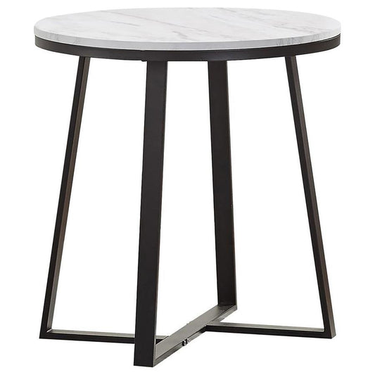 Hugo - Round Faux Marble End Table - White And Matte Black End Tables by CoasterEveryday - Walls Furniture & Mattress