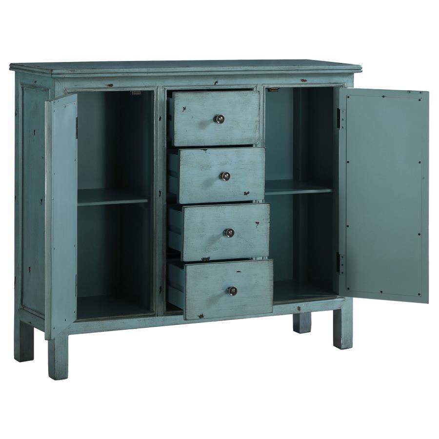 Rue - 4 - Drawer Wood Trellis Accent Storage Cabinet - Blue Accent Cabinets by CoasterEveryday - Walls Furniture & Mattress