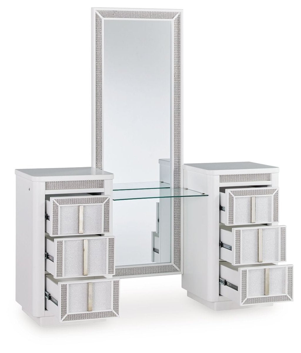 Chalanna - Vanity With Mirror - White Vanity Sets by Signature Design by Ashley® - Walls Furniture & Mattress