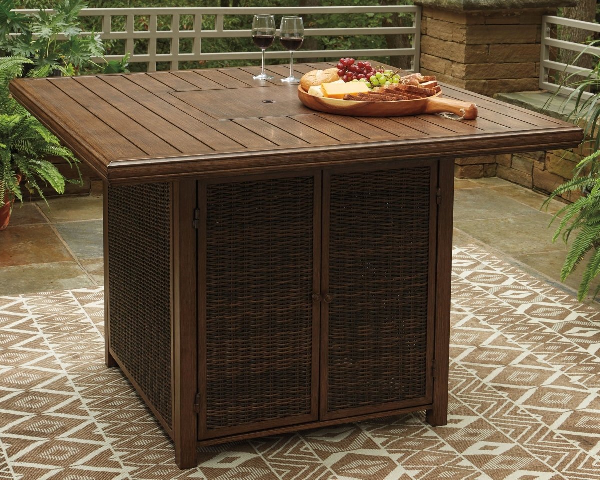 Paradise Trail - Square Bar Table w/Fire Pit - Medium Brown Fire Pits by Signature Design by Ashley® - Walls Furniture & Mattress