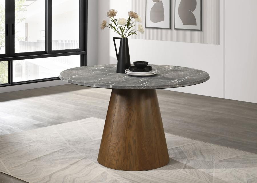 Franklin - 59" Round Dining Table - Gray And Dark Oak Dining Tables by Coaster Fine Furniture - Walls Furniture & Mattress