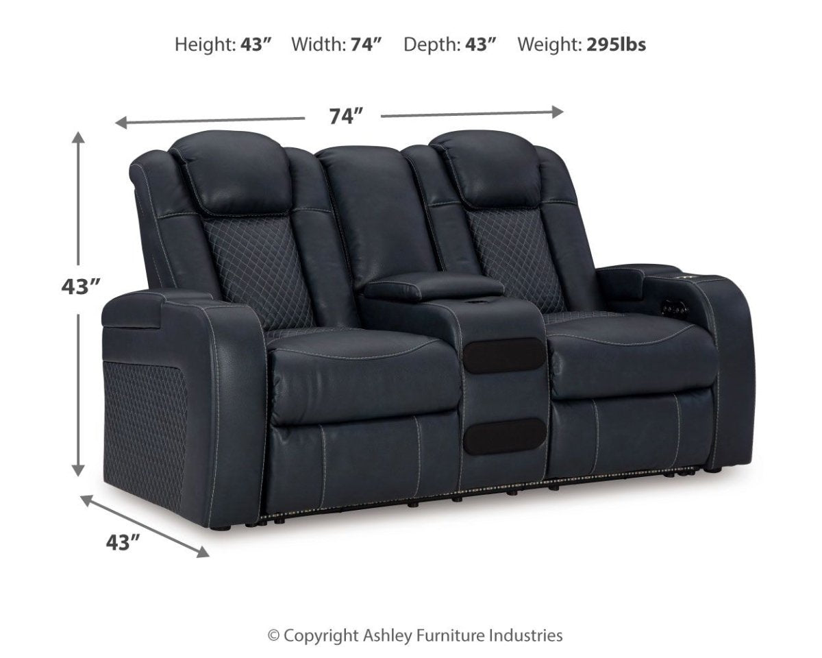 Fyne - dyme - Power Reclining Loveseat With Console/Adj Hdrst Reclining Loveseats by Signature Design by Ashley® - Walls Furniture & Mattress