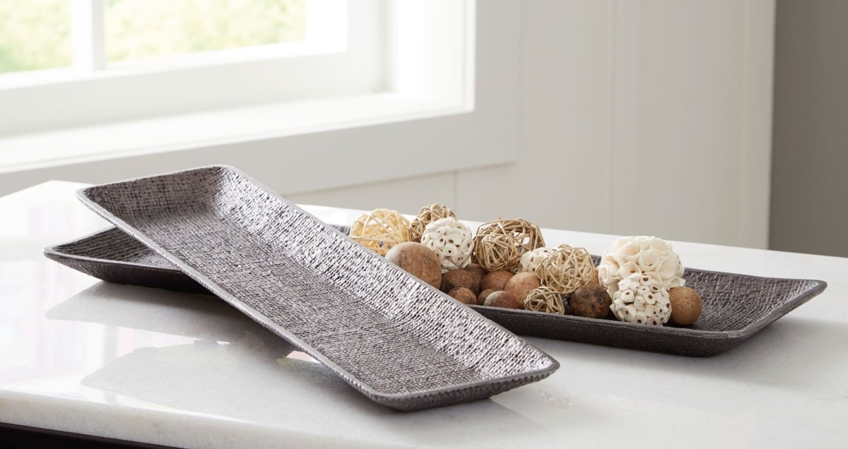 Garekton - Tray Set (Set of 2) - Pewter Finish Trays by Signature Design by Ashley® - Walls Furniture & Mattress