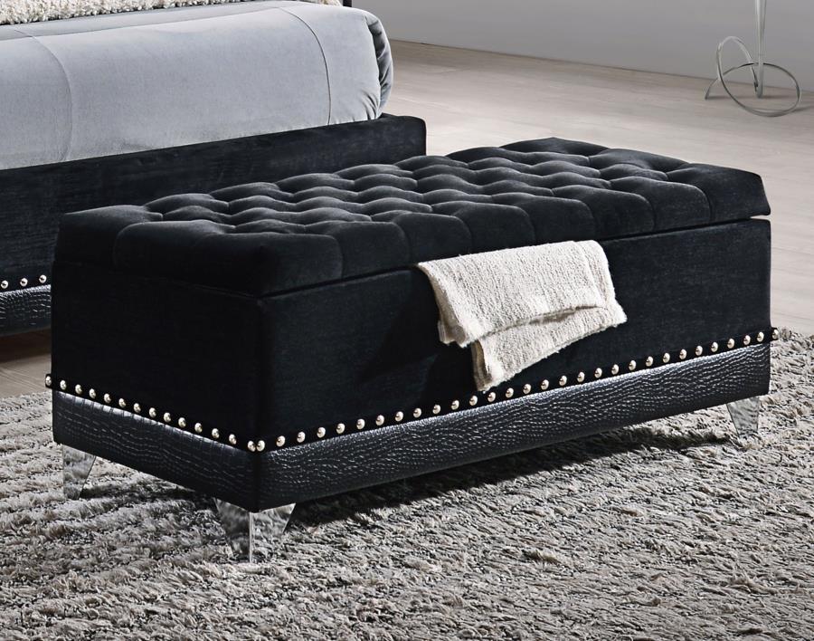 Barzini - Velvet Upholstered Tufted Storage Bench - Black Storage Benches by CoasterElevations - Walls Furniture & Mattress