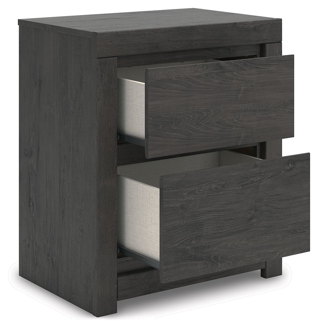 Fraluna - Two Drawer Night Stand - Charcoal Nightstands w/ Charging Stations by Signature Design by Ashley® - Walls Furniture & Mattress