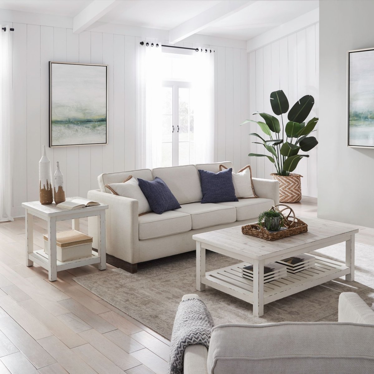 Backroads - 3 Piece Table Set (Rectangular Cocktail Table & 2 End Tables) - Weathered White & Parchment Brown Table Sets by Liberty Furniture - Walls Furniture & Mattress