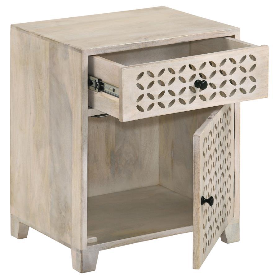 August - 1 - Drawer Trellis Pattern Storage Cabinet - White Washed Accent Cabinets by CoasterEssence - Walls Furniture & Mattress