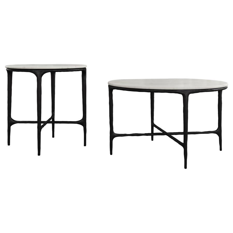 Hermas - Round Marble Coffee And End Table Set Table Sets by Coaster Fine Furniture - Walls Furniture & Mattress