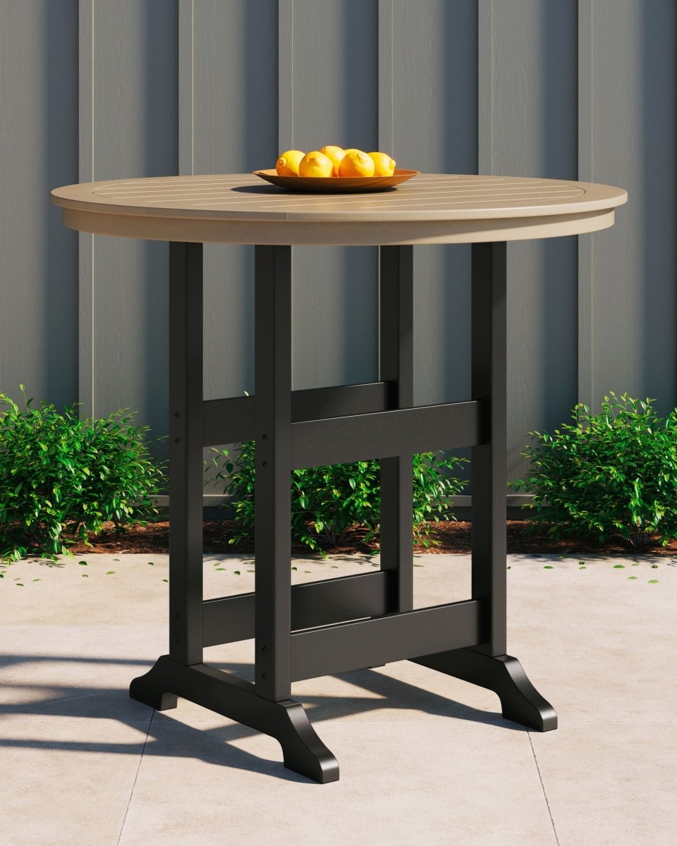Fairen Trail - Round Bar Table w/Umb OPT - Black / Driftwood Bar Tables by Signature Design by Ashley® - Walls Furniture & Mattress