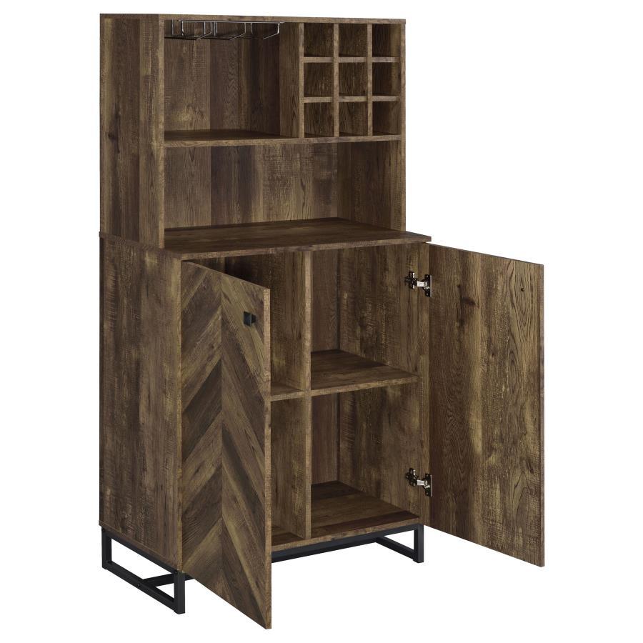 Mendoza - 2 Door Home Bar Cabinet Wine Storage - Rustic Oak Wine Cabinets by CoasterEveryday - Walls Furniture & Mattress