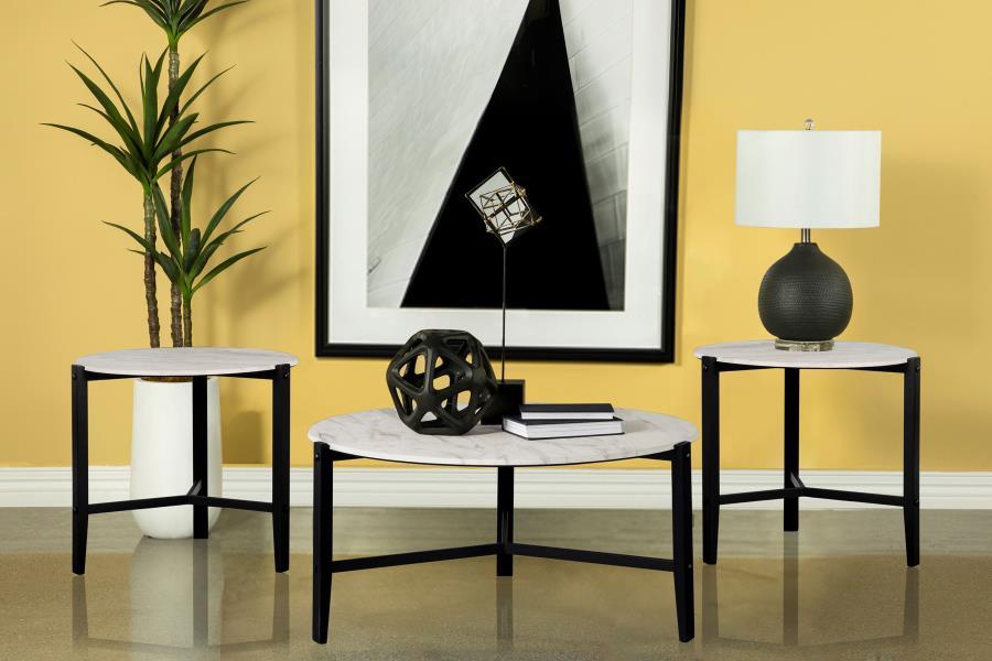 Tandi - Faux Marble Coffee Table Set Table Sets by Coaster Fine Furniture - Walls Furniture & Mattress