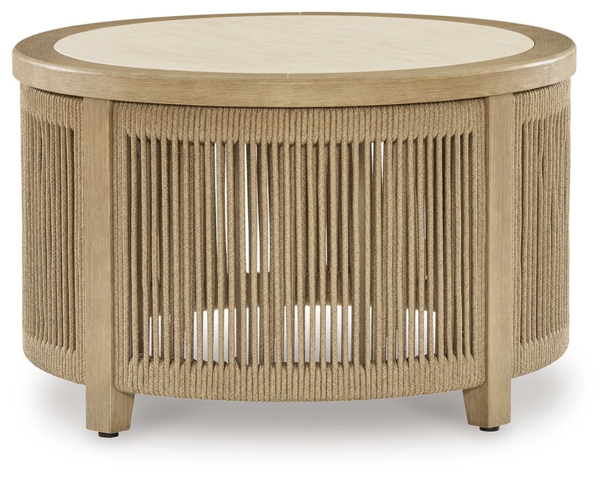 Spooners Cove - Round Cocktail Table - Beige Coffee Tables by Signature Design by Ashley® - Walls Furniture & Mattress