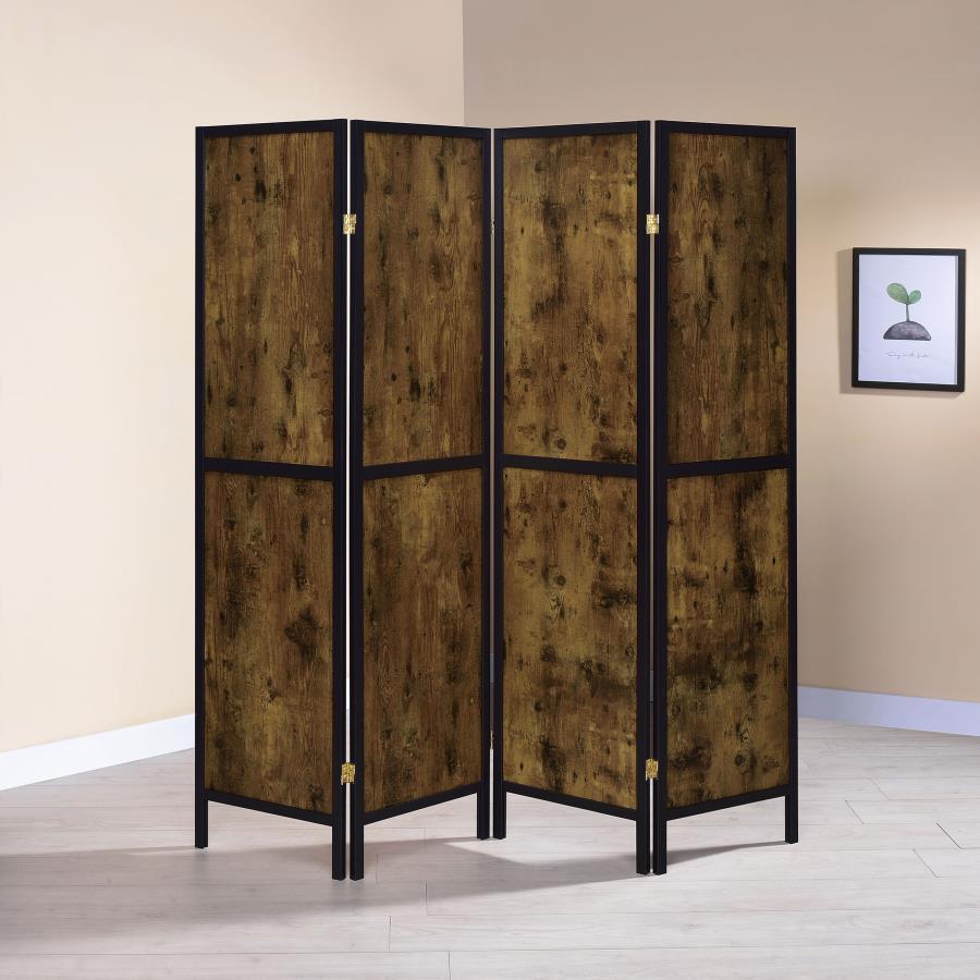 Deepika - 4 - Panel Room Divider Folding Screen - Rustic Nutmeg Room Dividers by CoasterEveryday - Walls Furniture & Mattress