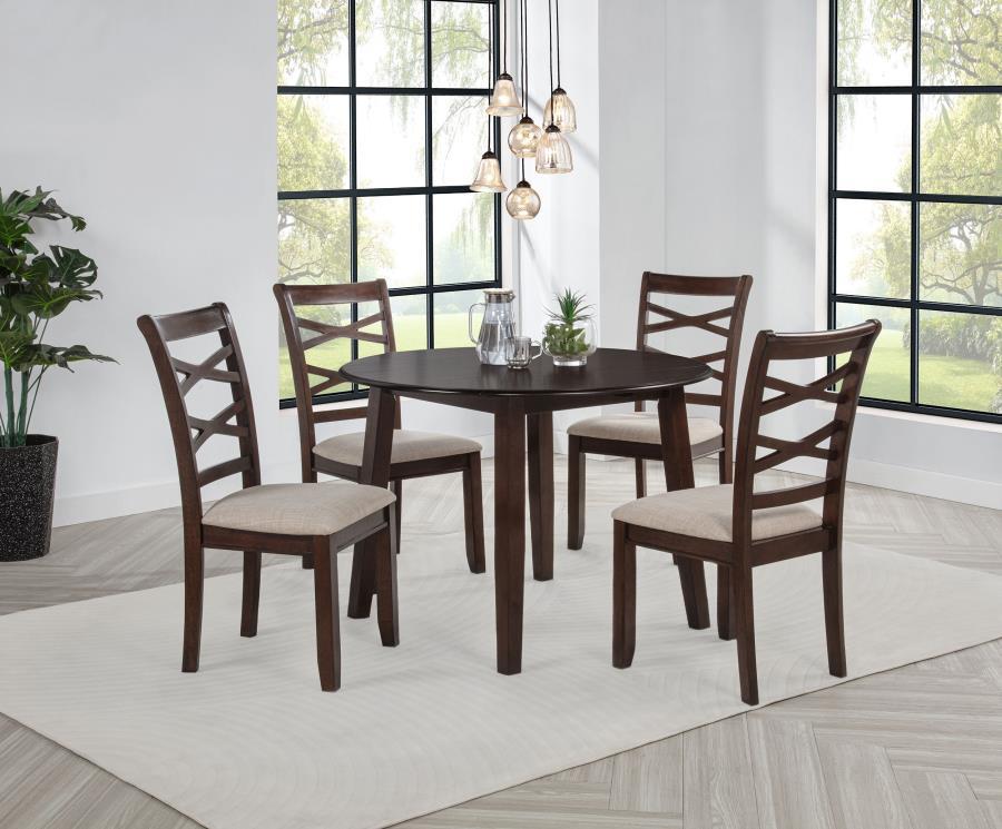 Barton - 5 Piece Round Wood Dining Table Set - Dark Brown 5 Piece Dining Room Sets by Coaster Fine Furniture - Walls Furniture & Mattress