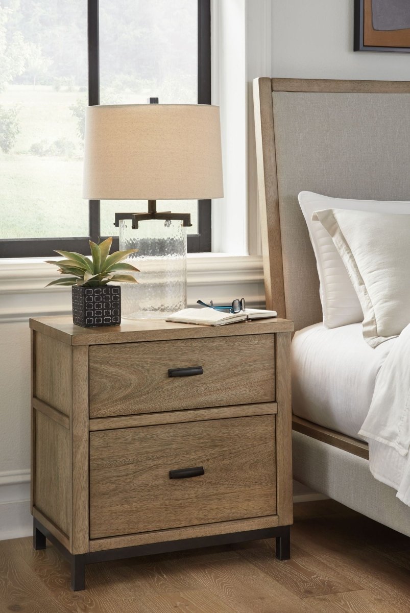 Tomtyn - Two Drawer Night Stand - Light Brown Nightstands w/ Charging Stations by Benchcraft® - Walls Furniture & Mattress