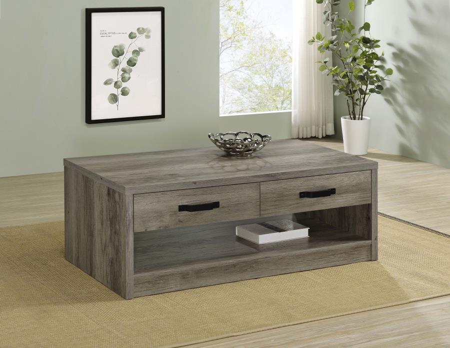 Felix - 2 - Drawer Engineered Wood Coffee Table - Gray Driftwood Coffee Tables by Coaster Fine Furniture - Walls Furniture & Mattress