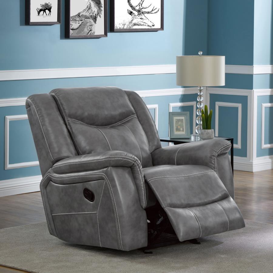Conrad - Upholstered Padded Arm Glider Recliner - Gray Glider Chairs by CoasterEveryday - Walls Furniture & Mattress