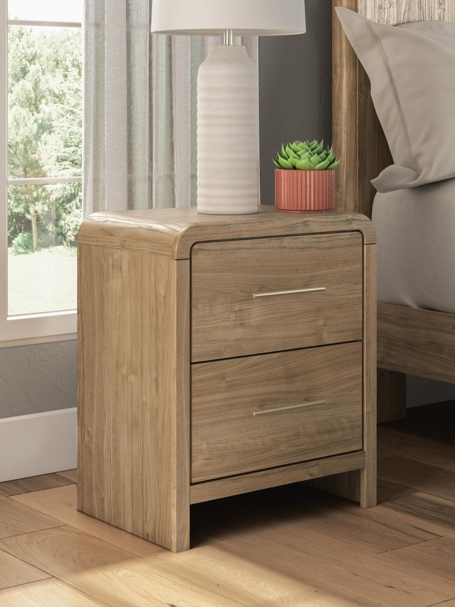 Gramburg - Two Drawer Night Stand - Warm Natural Brown Nightstands w/ Charging Stations by Signature Design by Ashley® - Walls Furniture & Mattress