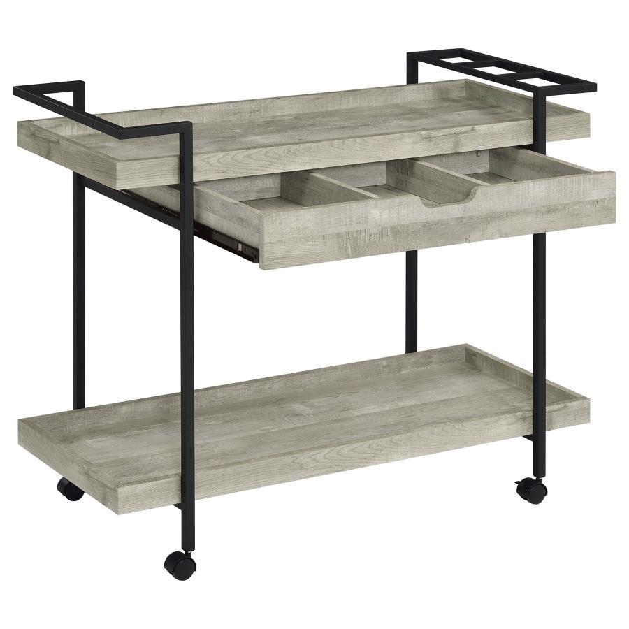 Ventura - 1 - Drawer Engineered Wood Bar Cart - Gray Driftwood Bar Carts by Coaster Fine Furniture - Walls Furniture & Mattress