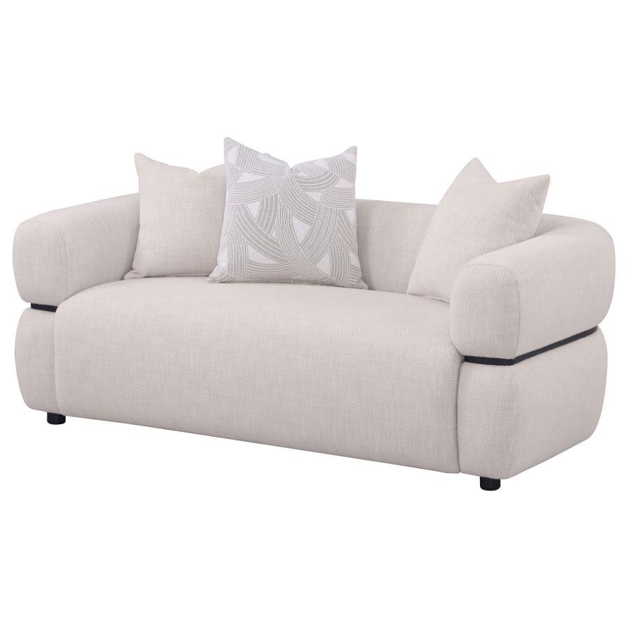 Jeanette - 73" Fabric Upholstered Round Arm Loveseat - Beige Stationary Loveseats by Coaster Fine Furniture - Walls Furniture & Mattress