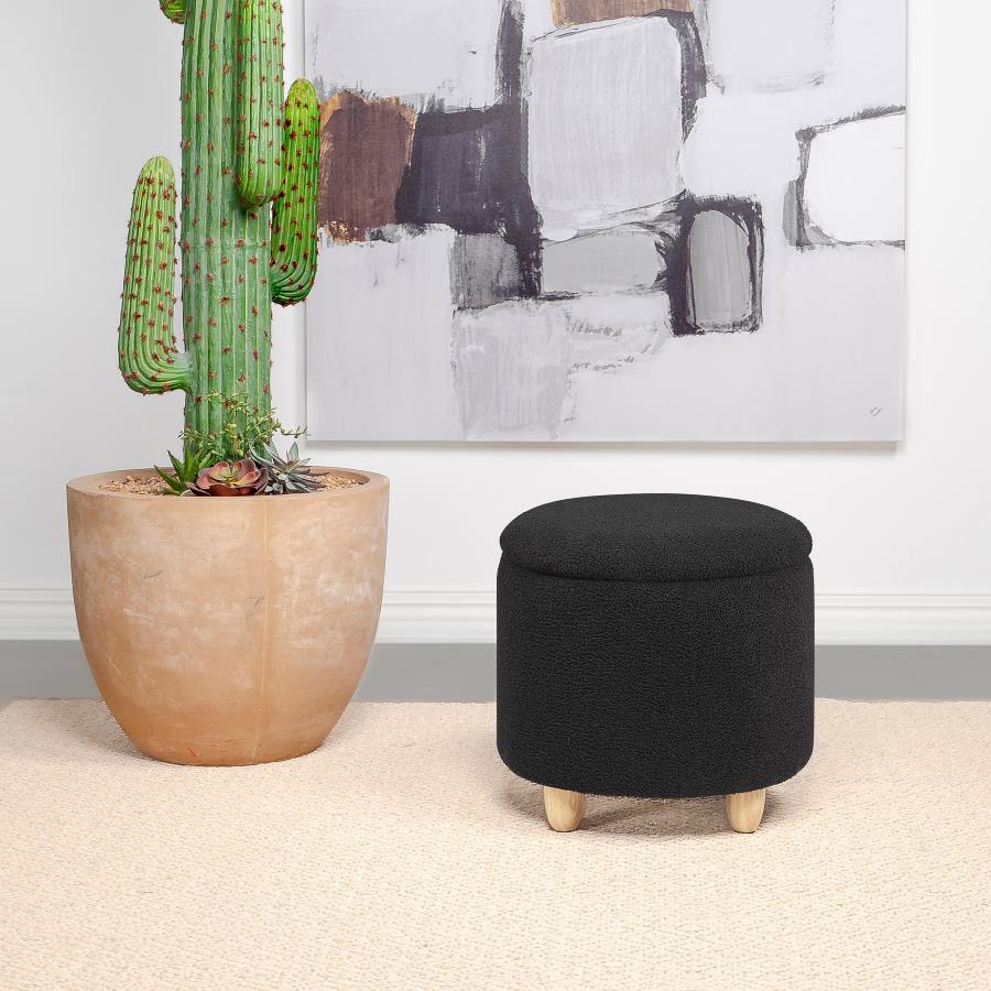 Valia - Faux Sheepskin Upholstered Round Storage Ottoman Storage Ottomans by Coaster Fine Furniture - Walls Furniture & Mattress