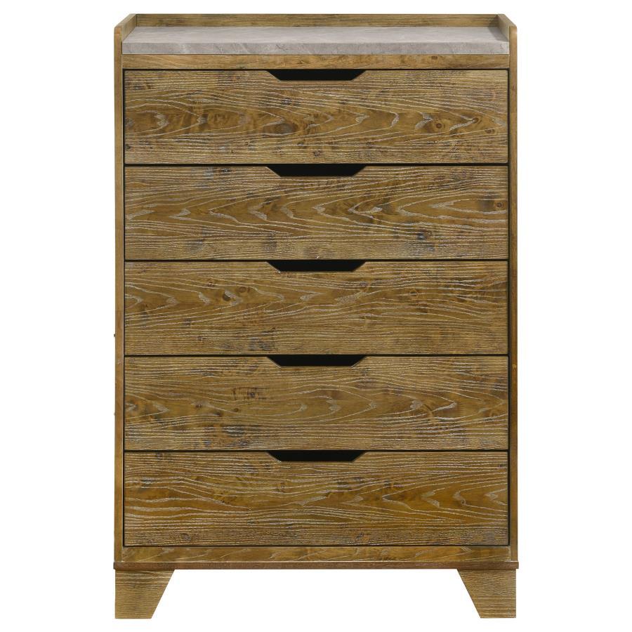Henderson - 5 - Drawer Bedroom Chest Of Drawers - Medium Oak Accent Chests by Coaster Fine Furniture - Walls Furniture & Mattress