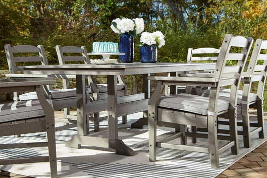Visola - 7 Pc. - Dining Set with 6 Chairs - Gray 7 Piece Outdoor Sets by Signature Design by Ashley® - Walls Furniture & Mattress