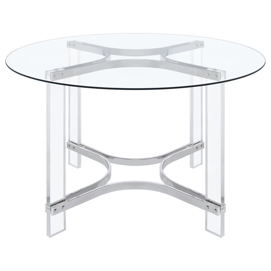 Keeling - Round Glass Top Acrylic Dining Table - Chrome Dining Tables by Coaster Fine Furniture - Walls Furniture & Mattress