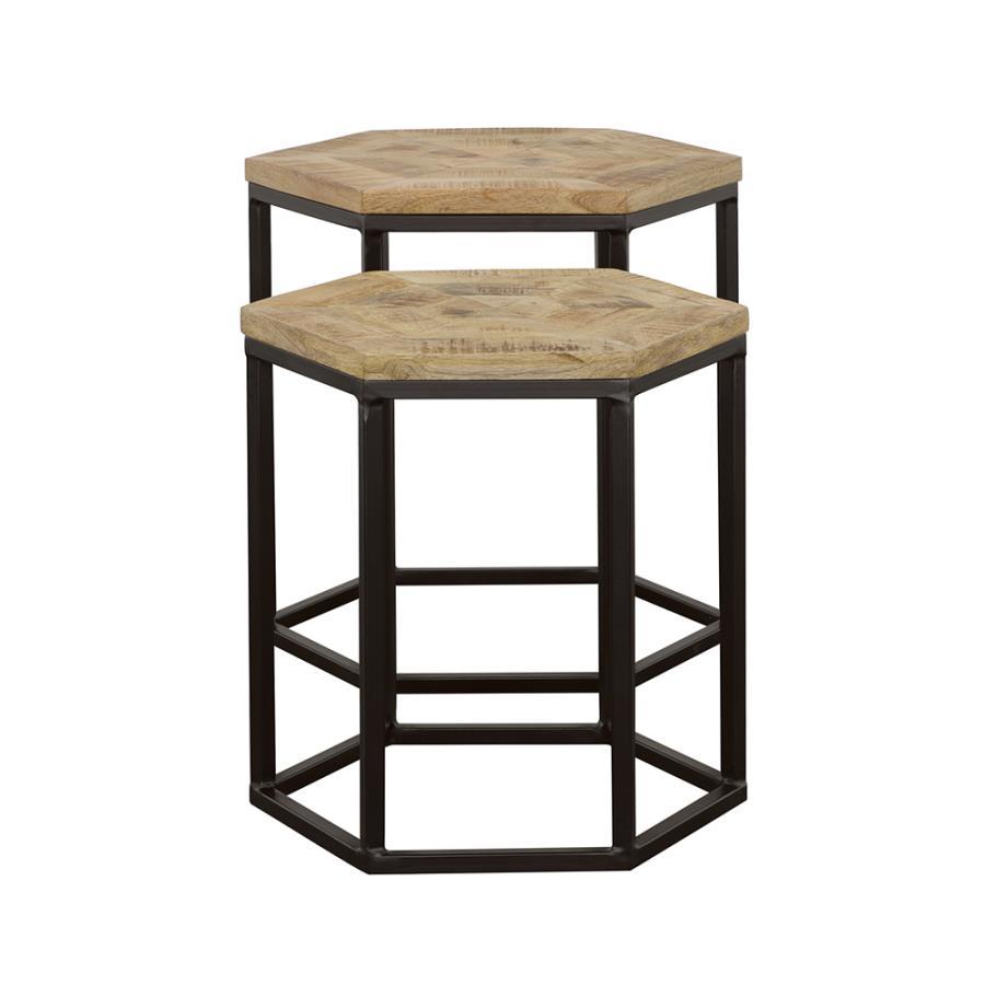 Adger - 2 Piece Hexagonal Nesting Tables - Natural And Black Nesting Tables by CoasterEssence - Walls Furniture & Mattress