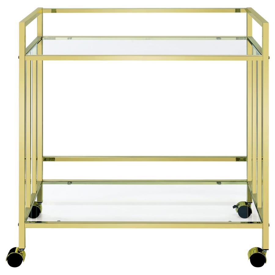 Cara - 2 - tier Rectangular Glass Shelf Metal Bar Cart Bar Carts by CoasterEssence - Walls Furniture & Mattress