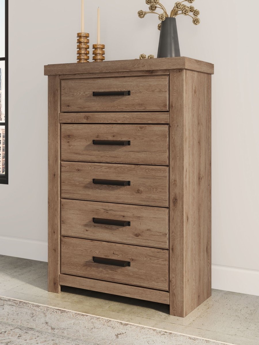 Oliandon - Five Drawer Chest - Light Brown Accent Chests by Signature Design by Ashley® - Walls Furniture & Mattress