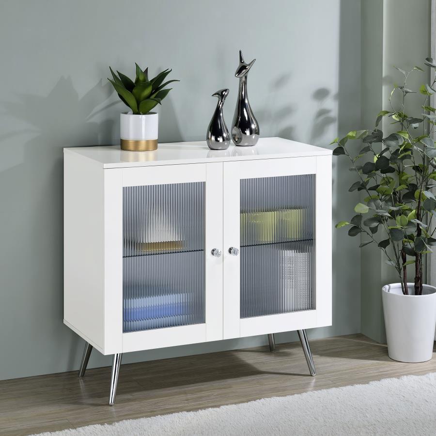 Nieta - 2 Door Engineered Wood Accent Cabinet - White High Gloss Accent Cabinets by Coaster Fine Furniture - Walls Furniture & Mattress