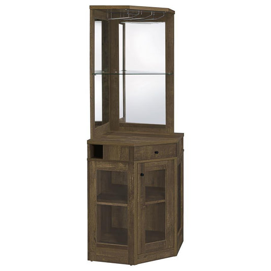Alviso - 1 - Drawer Corner Home Bar Wine Cabinet - Rustic Oak Wine Cabinets by CoasterEveryday - Walls Furniture & Mattress