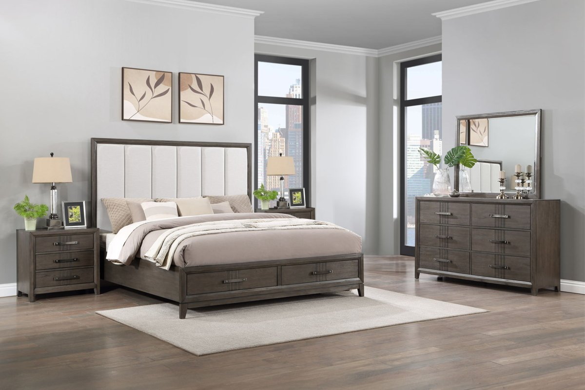 Landon - 6/6 Eastern King 5 Piece Bedroom Set (Bed, Dresser, Mirror, 2 Nightstands) - Gray 5 Piece Bedroom Sets by New Classic - Walls Furniture & Mattress