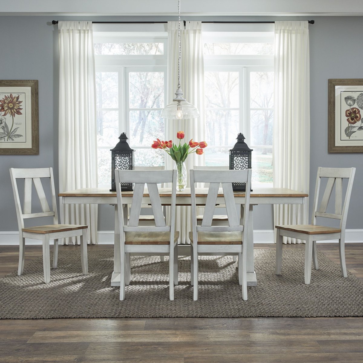 Lindsey Farm - Trestle Table Set 5 Piece Dining Room Sets by Liberty Furniture - Walls Furniture & Mattress