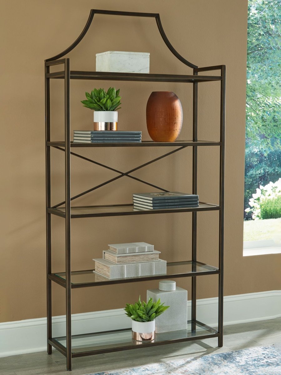 Bernonly - Bookcase - Antique Bronze Finish Etageres by Signature Design by Ashley® - Walls Furniture & Mattress