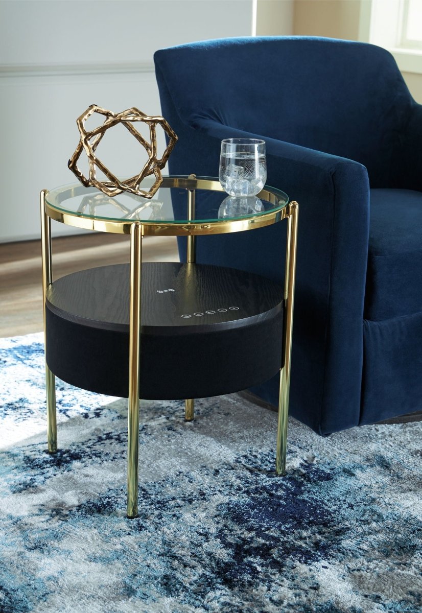 Nedman - Accent Table With Speaker - Black / Gold Finish Accent Tables by Signature Design by Ashley® - Walls Furniture & Mattress