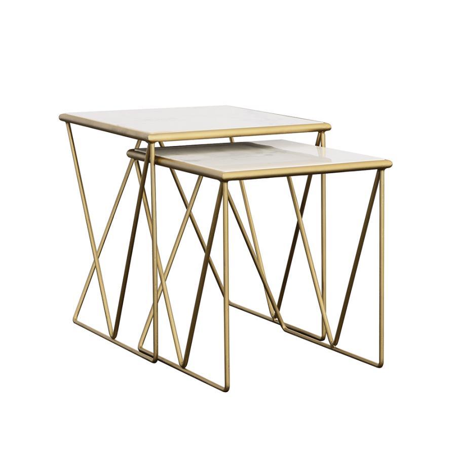 Bette - 2 Piece Marble Top Nesting Table Set - White And Gold Nesting Tables by CoasterEssence - Walls Furniture & Mattress