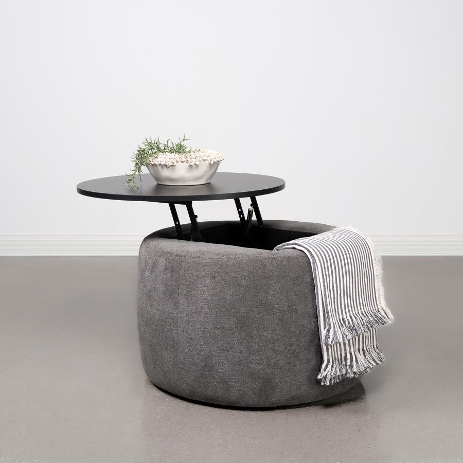Tesoro - Round Upholstered Lift Top Storage Ottoman - Gray Storage Ottomans by Coaster Fine Furniture - Walls Furniture & Mattress