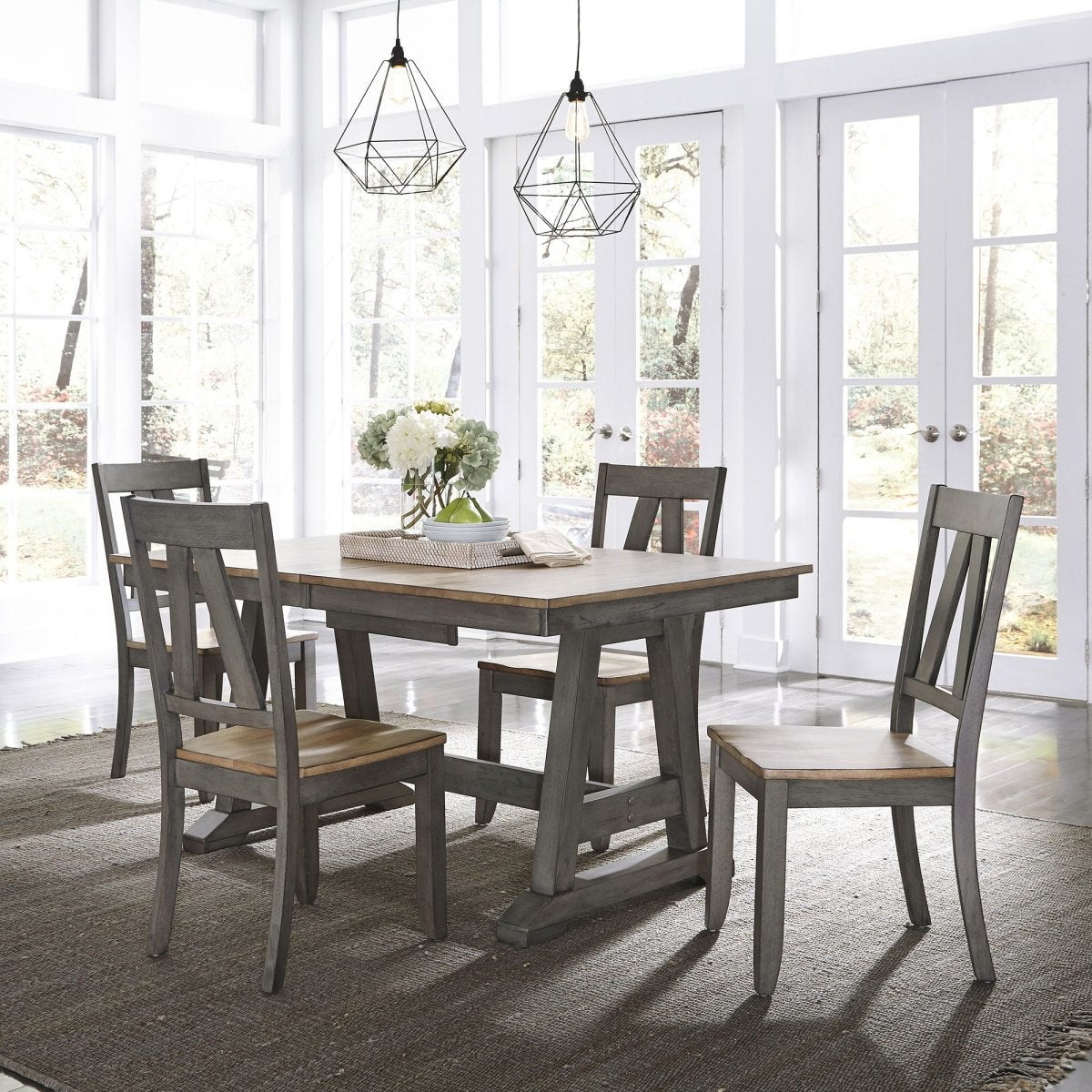 Lindsey Farm - Trestle Table Set 5 Piece Dining Room Sets by Liberty Furniture - Walls Furniture & Mattress