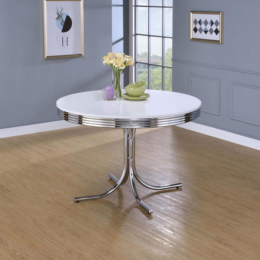 Retro - Round Wood Top Dining Table - White And Chrome Dining Tables by CoasterEveryday - Walls Furniture & Mattress