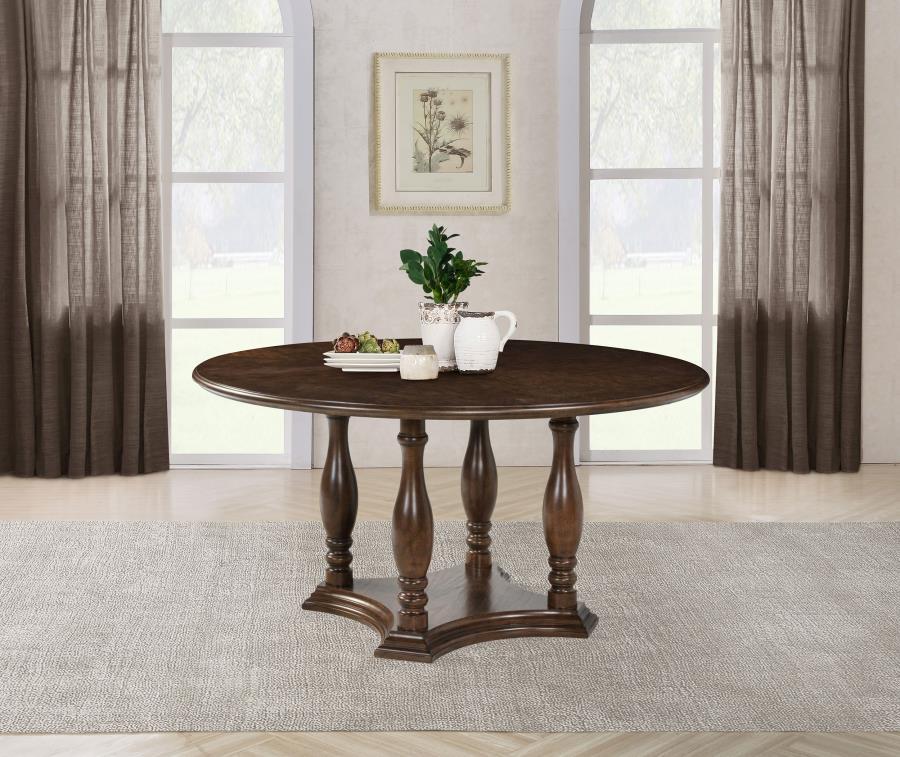 Landon - Round Wood Pedestal Dining Table - Rich Brown Dining Tables by Coaster Fine Furniture - Walls Furniture & Mattress