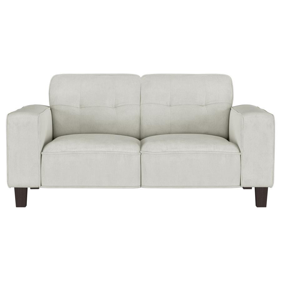 Deerhurst - Upholstered Track Arm Tufted Loveseat - Greige Stationary Loveseats by Coaster Fine Furniture - Walls Furniture & Mattress