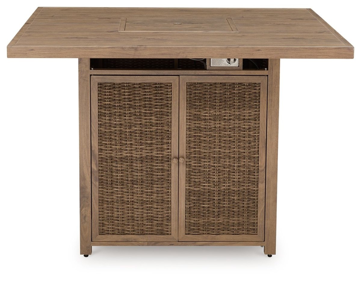 Walton Bridge - Square Bar Table W/Fire Pit - Driftwood Bar Tables by Signature Design by Ashley® - Walls Furniture & Mattress