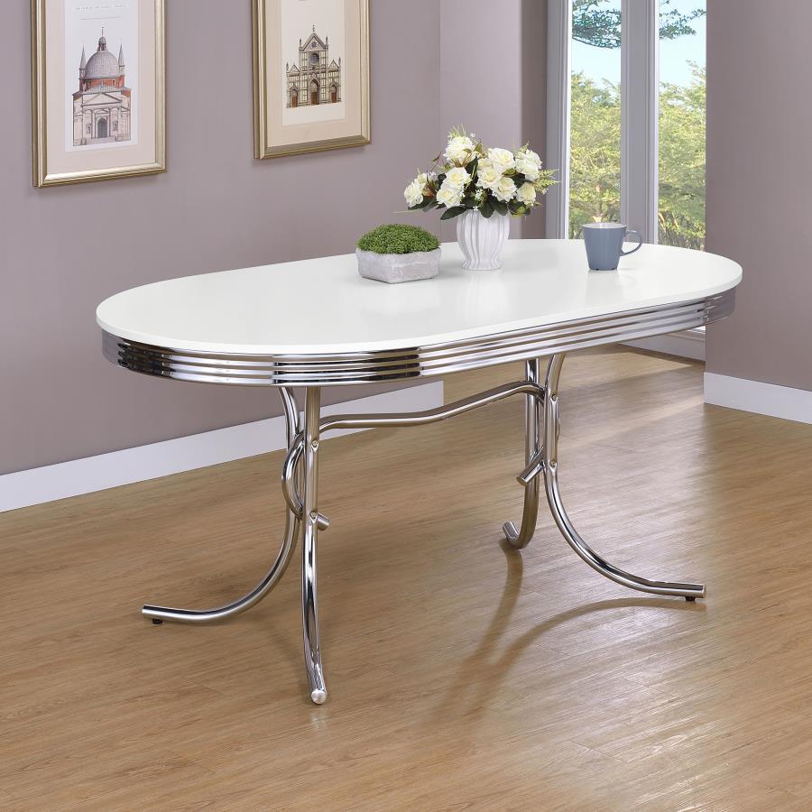 Retro - Oval Wood Top Dining Table - White And Chrome Dining Tables by CoasterEveryday - Walls Furniture & Mattress